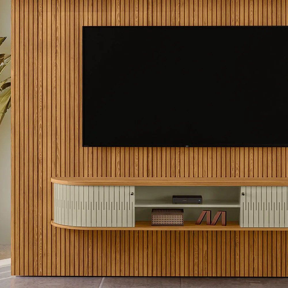 Painel TV 75 Pol 238cm Kalven e Bancada Suspensa Aurenzo Cumaru/Opala M20 - D'Rossi