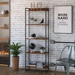 Estante Livreiro Dynamica Industrial 60cm 5 Prateleiras C08 Nogal - Mp