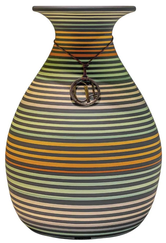 Vaso Bojudo com Aba Decorativo em Cerâmica - Maruaga Listrada Fosco  Kleiner