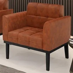 Poltrona Decorativa Base Madeira Preto Ana Sintético PU Nozes - Ibiza