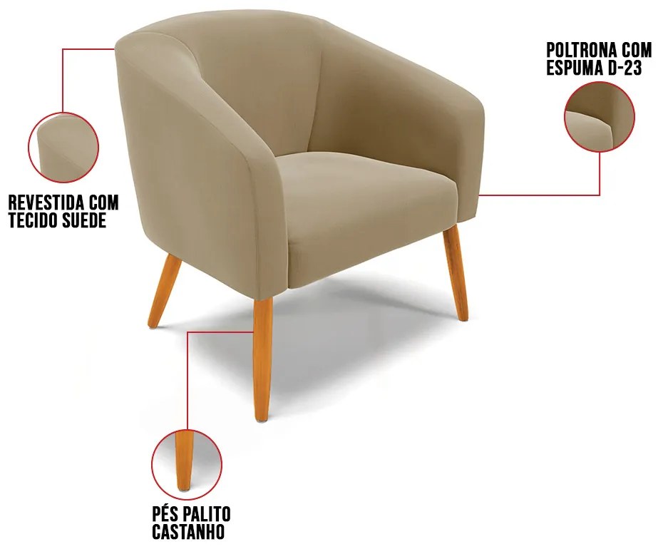 Cadeira Sala de Jantar Pé Palito Castanho Stella Suede D03 - D'Rossi - Marrom Rato