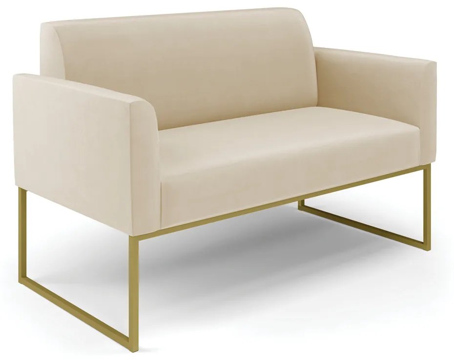 Sofá Namoradeira com Poltrona Base Industrial Dourado Marisa Suede D03 - D'Rossi - Bege