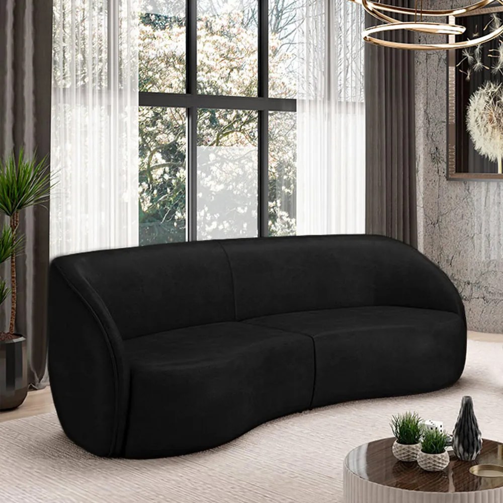 Sofá Decorativo Sala de Estar Bipartido 318cm Clarke PU Preto Manchado G45 - Gran Belo