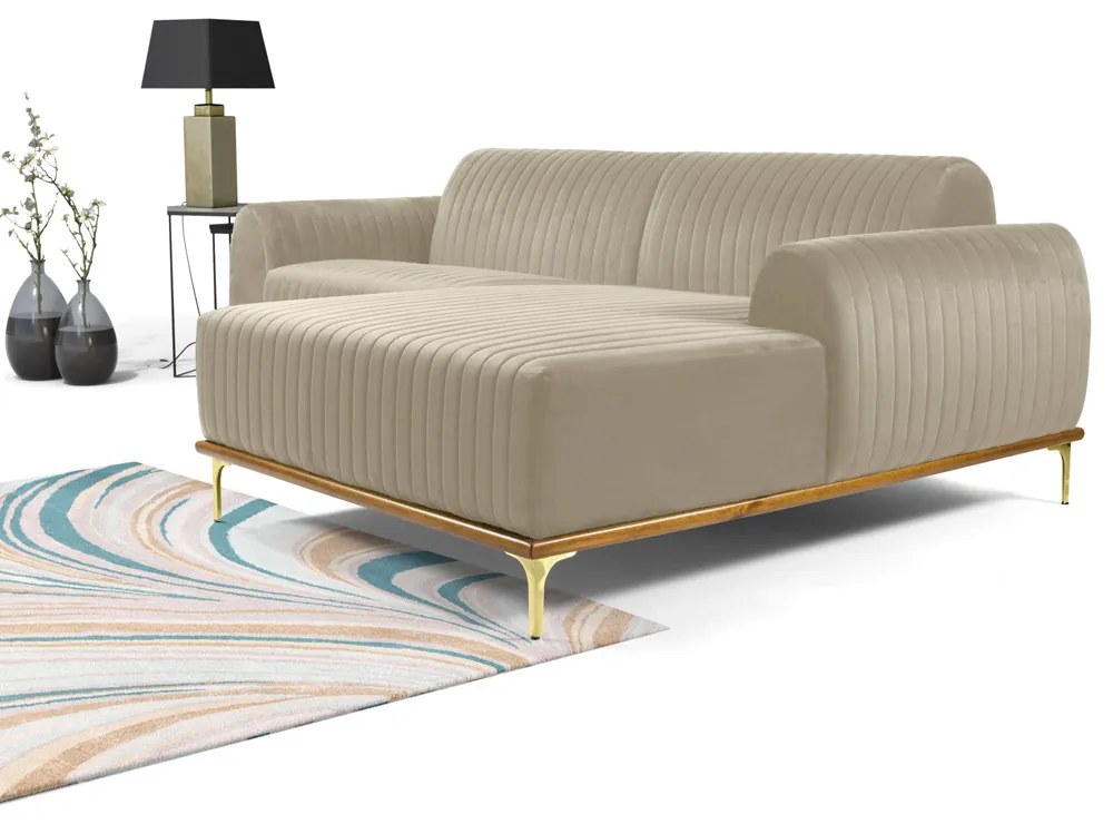 Sofá 3 Lugares Lisboa D07 com Chaise Direita 230cm Veludo Creme - D'Rossi