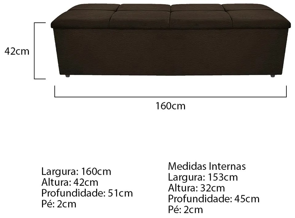 Calçadeira Munique 160 cm Queen Size Corano Marrom - ADJ Decor