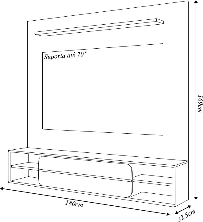 Painel Suspenso Ursula TV 70" Nichos Laterais Bali/Cedro G18 - Gran Belo