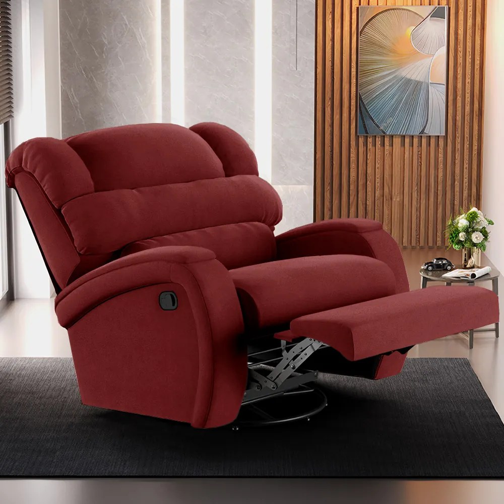 Poltrona do Papai Sala de Cinema Reclinável Kylie Glider Manual Giratória Veludo Vermelho G23