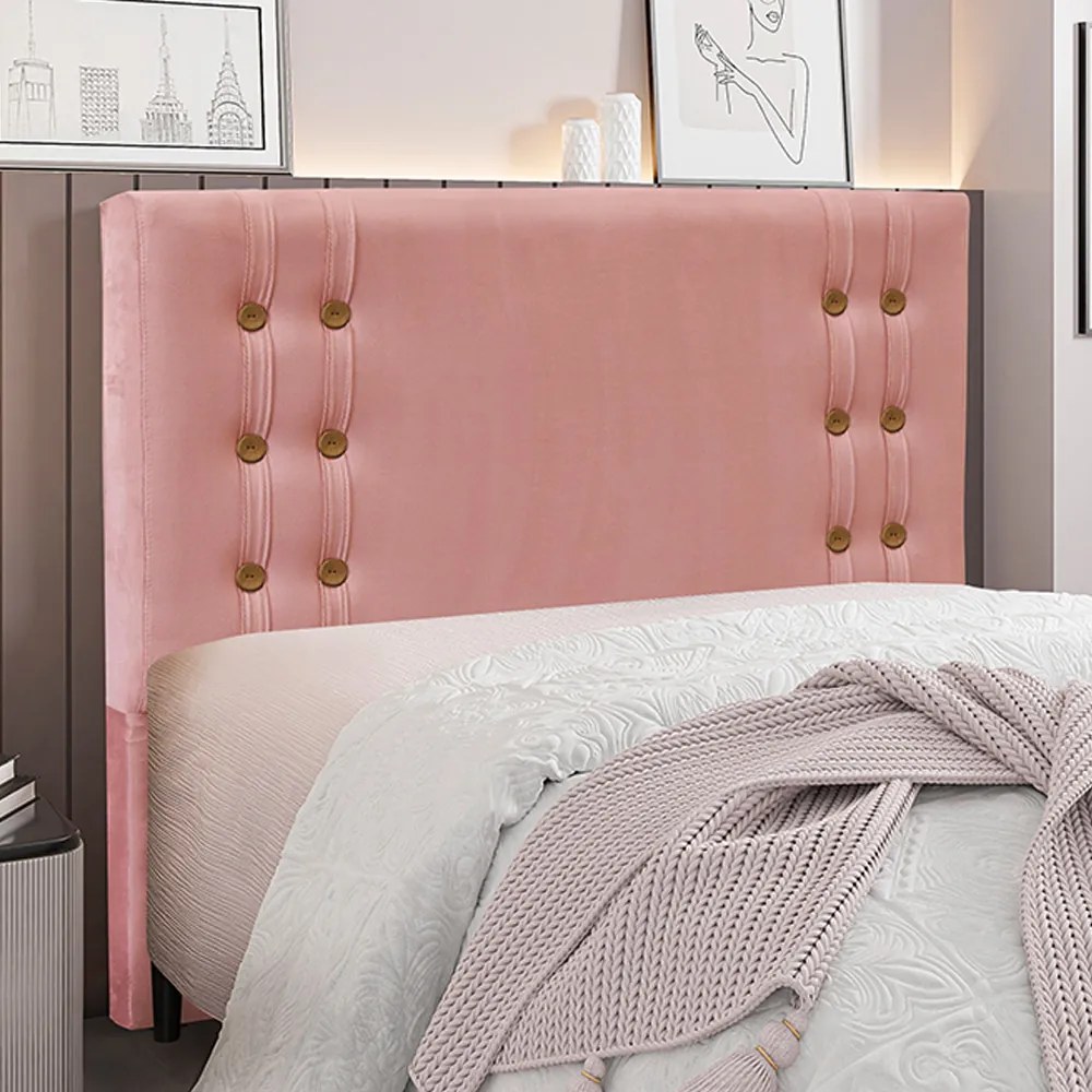 Cabeceira Decorativa Casal 1,40M Kors Veludo Rosa G63 - Gran Belo
