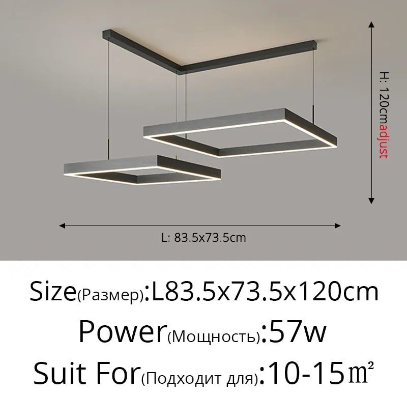 Pendente  Led moderno lustre de teto sala estar concisa pendente lâmpada sala jantar quadrado nordic lâmpadas led teto luzes da sala estar - Black B 40x60cm - Branco frio sem controle remoto