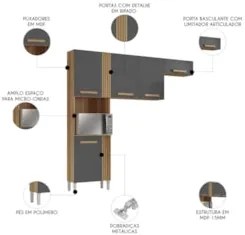 Armário de Cozinha 210cm Com Tampo Hanna Atacama/Grafite A15  - Mpozen
