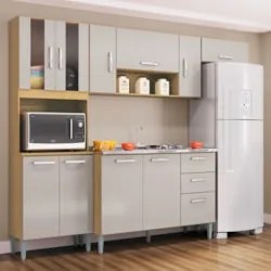 Cozinha Compacta Completa 244cm com Balcão e Pia Inox Livy Z46 Damasco