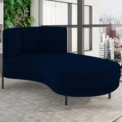 Chaise Longue Divã 164cm Braço Esquerdo Logus D06 Veludo Azul - Mpozen