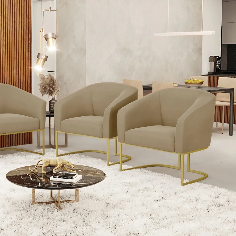 Cadeira Sala de Jantar Base Industrial Dourado Kit 2 Stella Suede D03 - D'Rossi - Marrom Rato