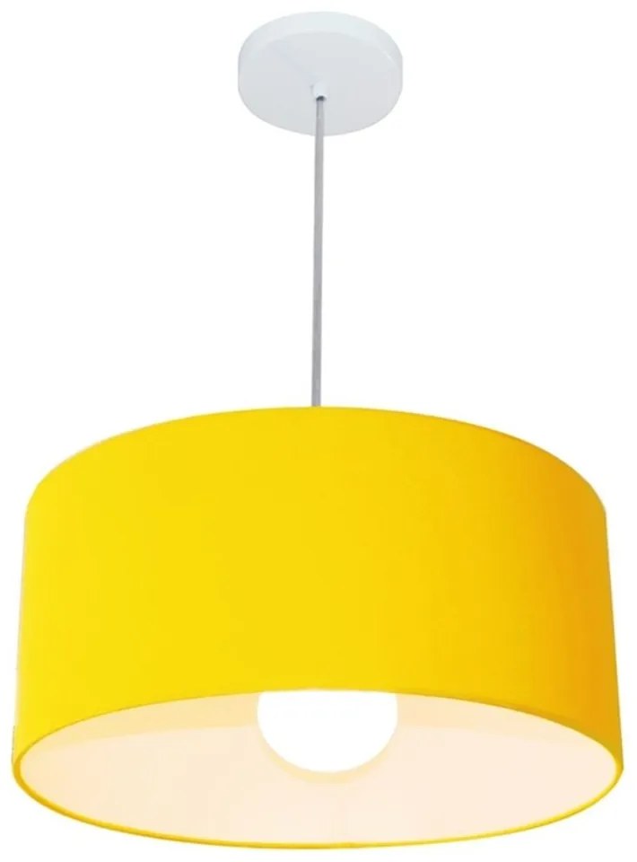Lustre Pendente Cilíndrico 4052 Cúpula em Tecido 50x21cm Amarelo - Bivolt