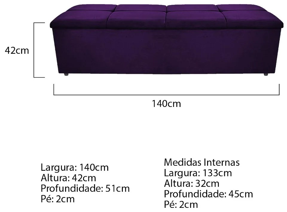 Calçadeira Munique 140 cm Casal Suede Roxo - ADJ Decor