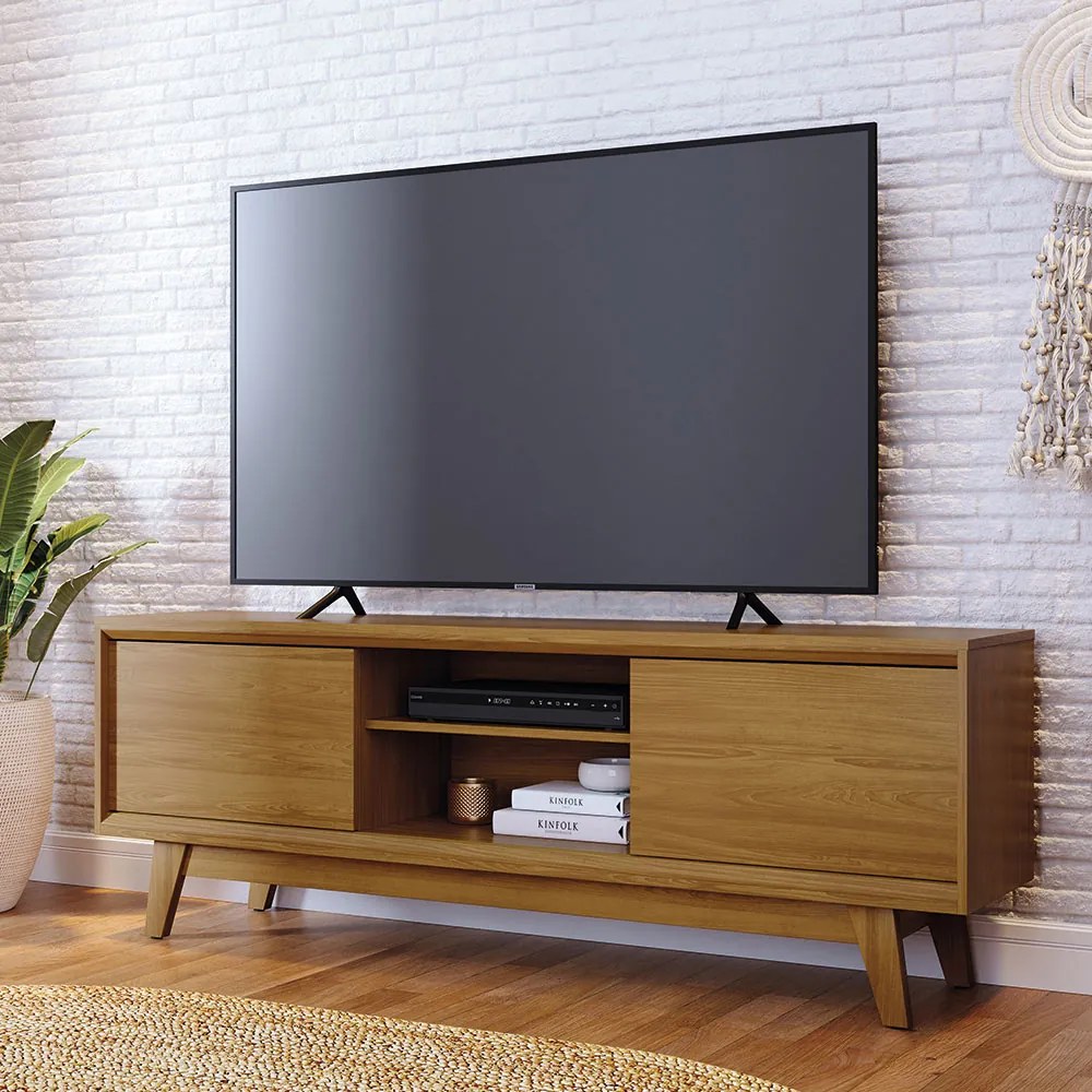 Bancada Decorativa Loser MDP Pintura UV 2 Portas Deslizantes até 65 Cumaru G97 - Gran Belo