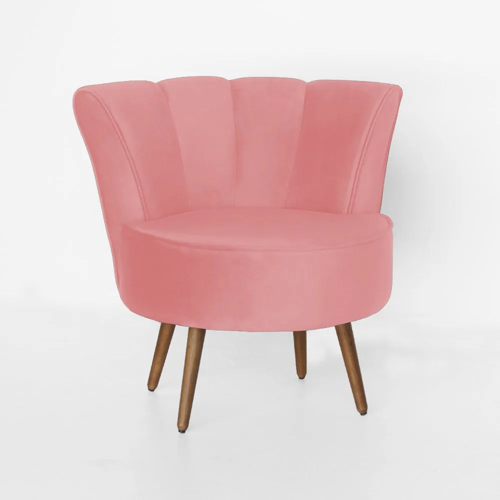 Poltrona Pérola Decorativa Pés Palito Veludo Rose
