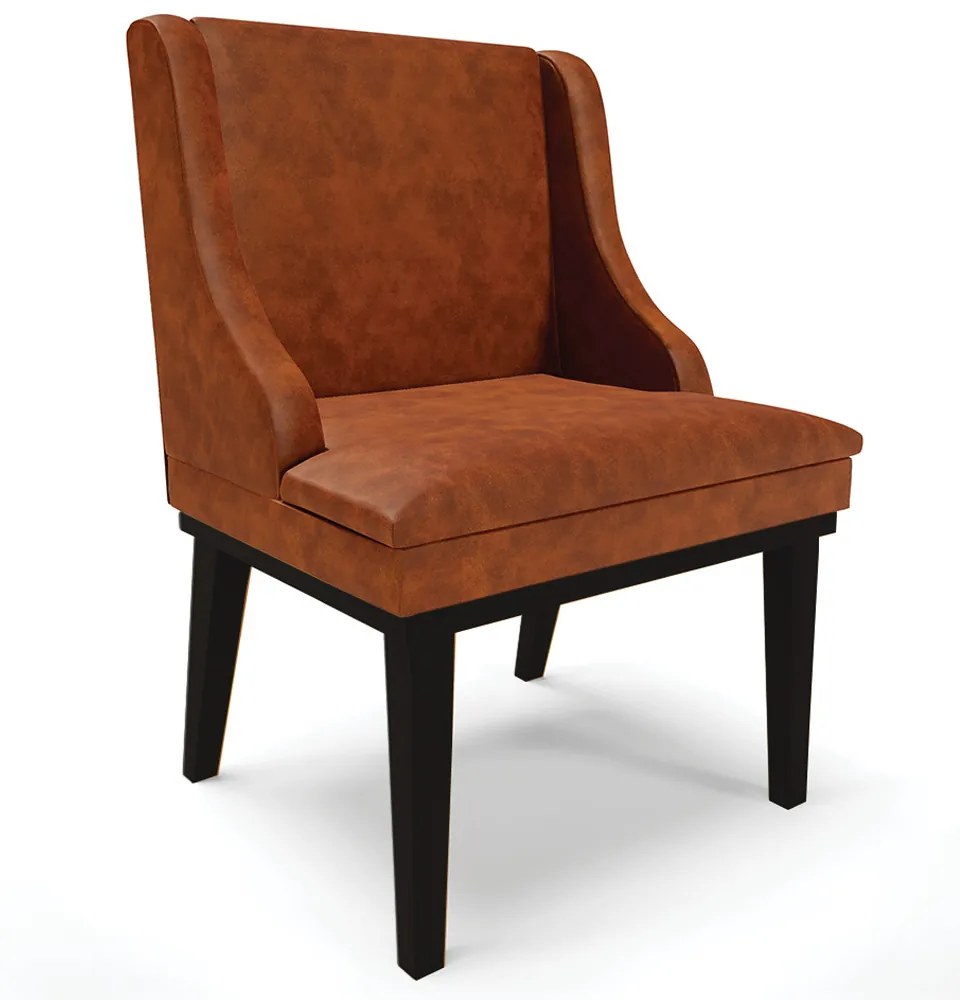 Cadeira Decorativa Sala de Jantar Base Fixa de Madeira Firenze PU Nozes/Preto G19 - Gran Belo