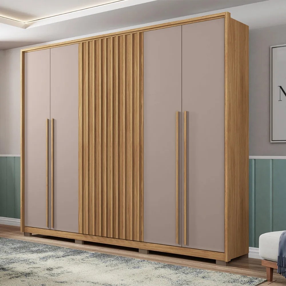 Guarda Roupa Casal Ibiza Ripado 6 Portas de Bater 6 Gavetas 268cm MDP Buriti/Fendi G11 - Gran Belo