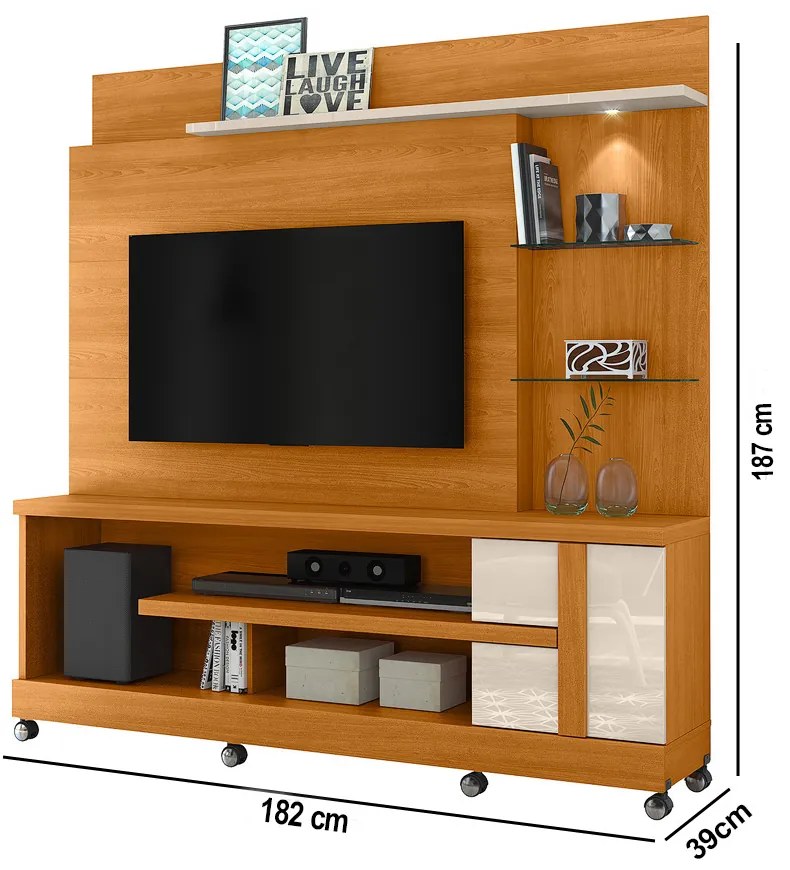 Estante de TV 55 Pol 182cm com Rodízio para Sala Elaris M20 - D'Rossi - Cinamomo e Off White