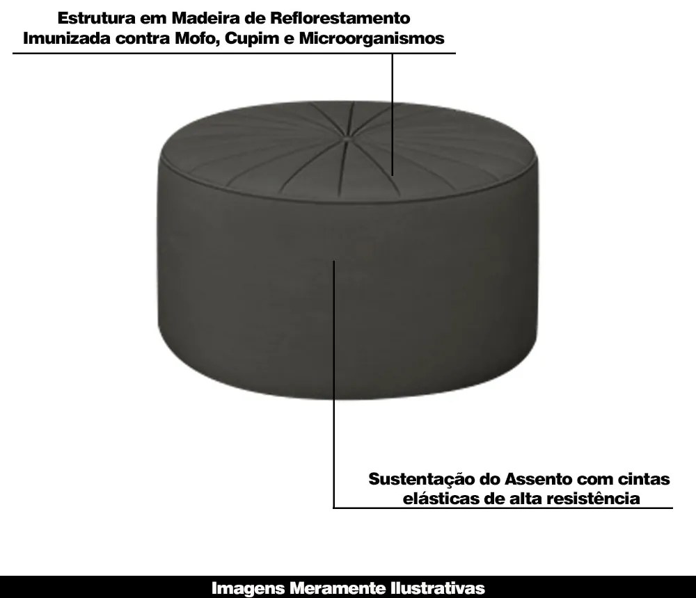 Kit 2 Puffs Decorativos Sala De Estar Round Veludo Cinza G45 - Gran Belo