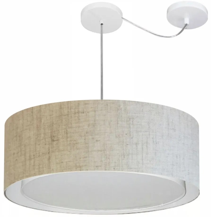 Lustre Pendente Cilíndrico Com Desvio Md-4317 Cúpula em Tecido 60x25cm Rustico Bege - Bivolt