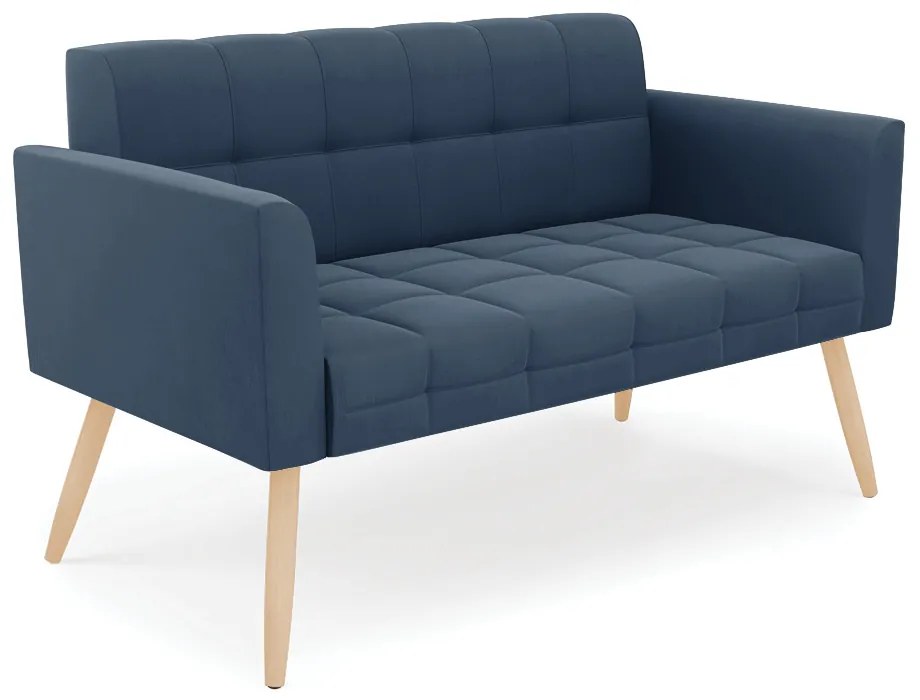 Kit 1 Sofá Namoradeira e 2 Poltronas Elisa Suede Azul Marinho Pés Palito Natural - D'Rossi