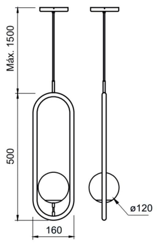 Pendente Elo 16X12X50Cm 01Xg9 Globo Ø12Cm - Usina 50020/1 (MR-T - Marrom Texturizado, Ambar)