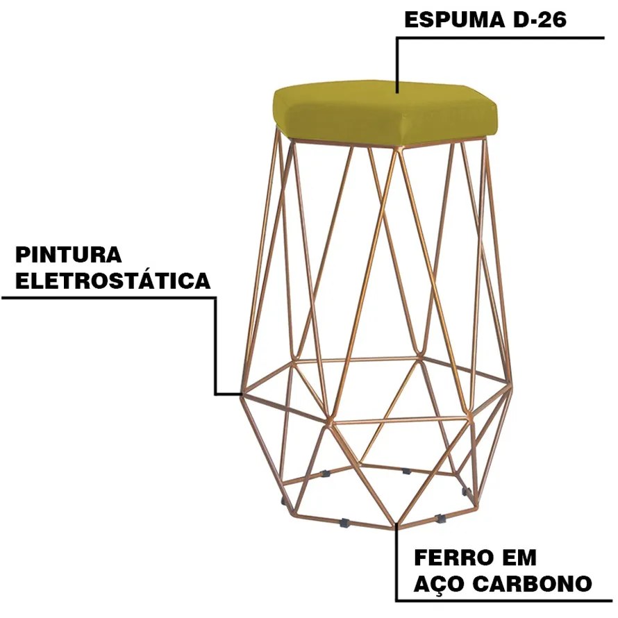 Banqueta Decorativa Rubel Base Gold Suede Amarelo G41 - Gran Belo