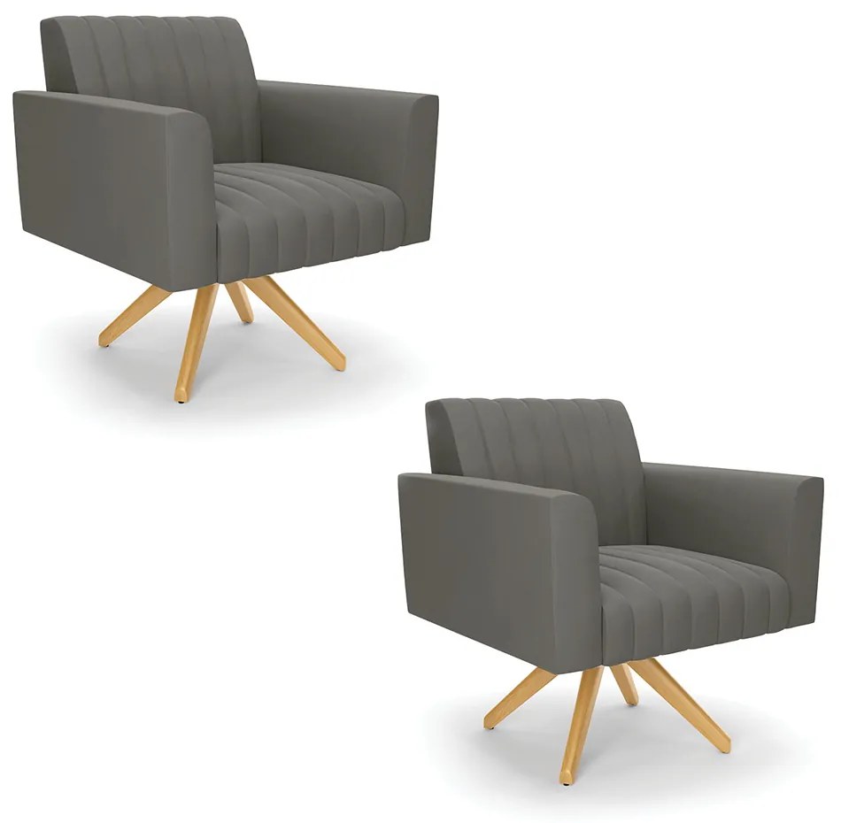 Kit 2 Poltronas Giratória Viena Gomada Suede Base de Madeira MA30 D03 - D'Rossi - Grafite