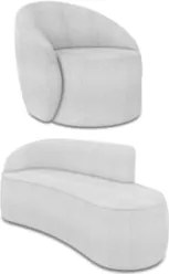 Sofá 3 Lugares 180cm Wendi e Poltrona Steve Boucle Cinza I01  - Mpozen