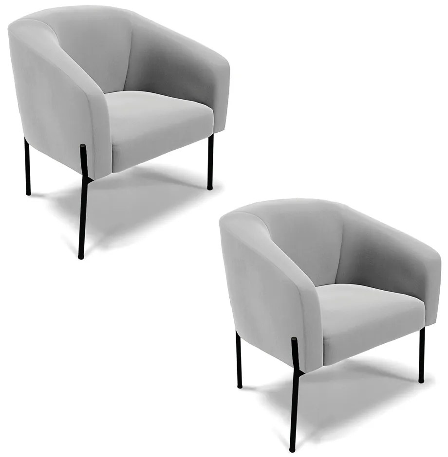Poltrona Sala Decorativa Pé de Ferro Preto Kit 2 Stella Suede D03 - D'Rossi - Cinza