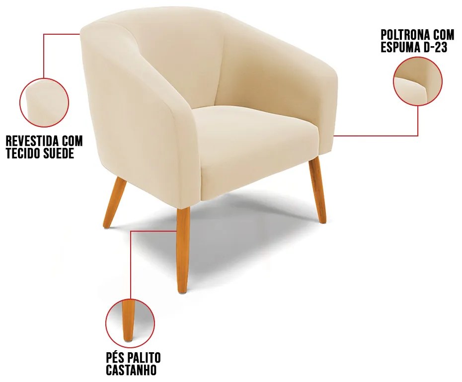 Cadeira Sala de Jantar Pé Palito Castanho Stella Suede D03 - D'Rossi - Bege
