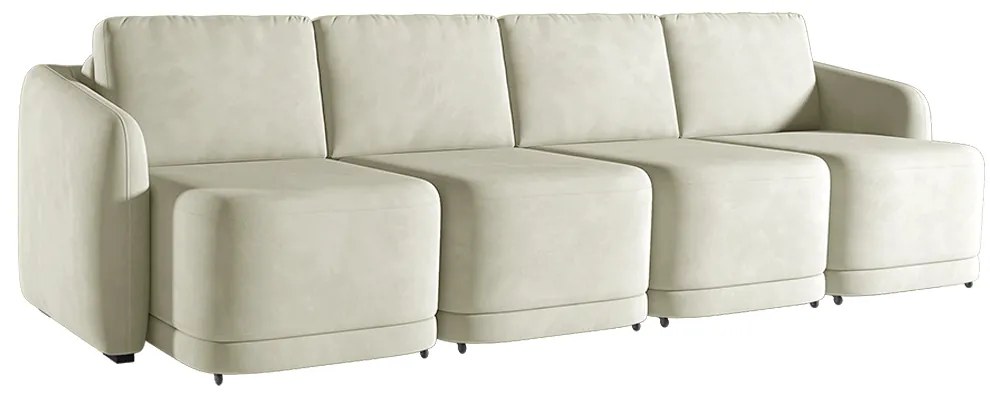 Sofá Cama Modulado Retrátil e Reclinável Decorativo Varsóvia 396cm Veludo Bege G33 - Gran Belo