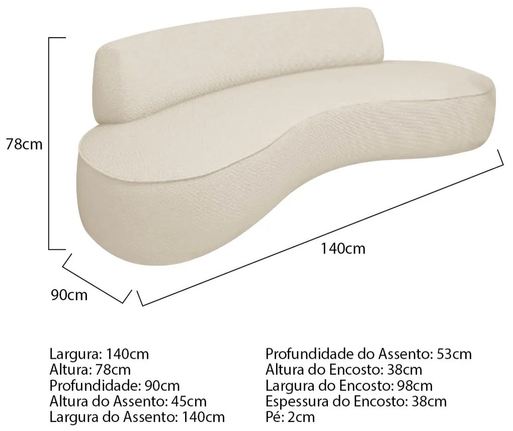 Sofá Curvo 2 Lugares Sala de Estar Recepção Escritório Amsterdã 140cm Corano - ADJ Decor