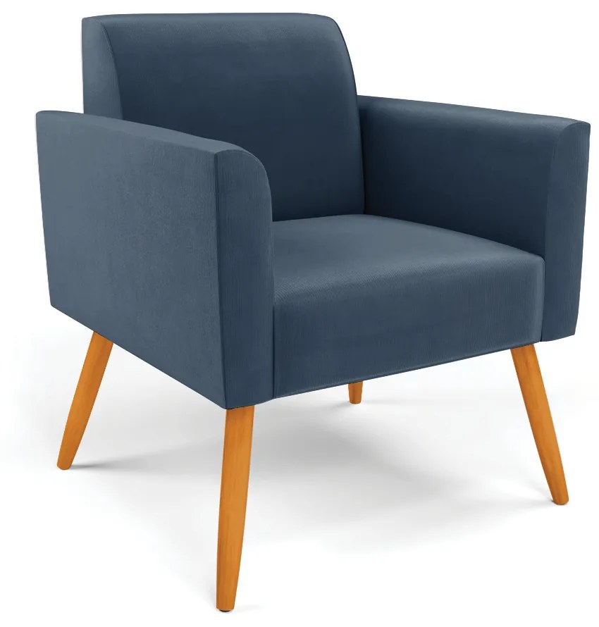 Sofá Namoradeira com 2 Poltronas Pés Palito Castanho Marisa Suede D03 - D'Rossi - Azul Marinho