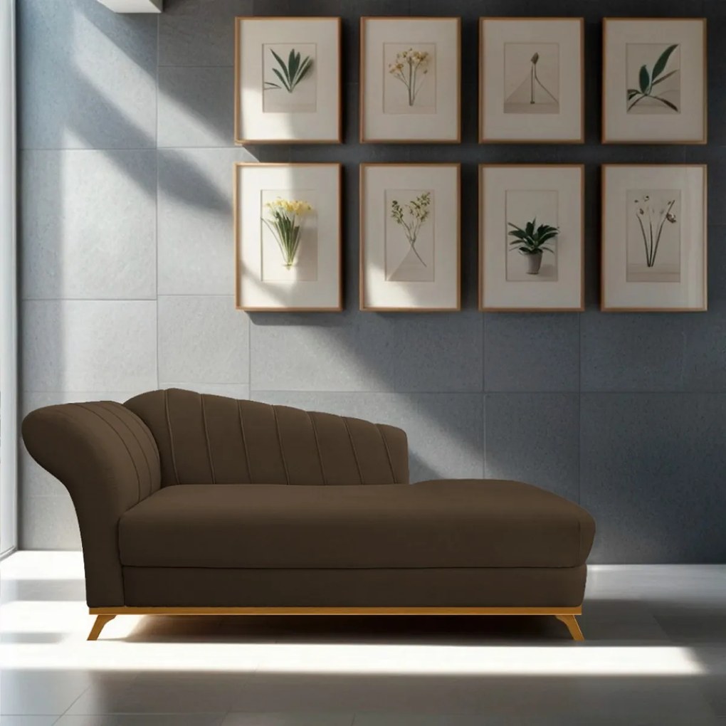 Recamier Vanessa 140cm Lado Direito Suede Marrom - ADJ Decor