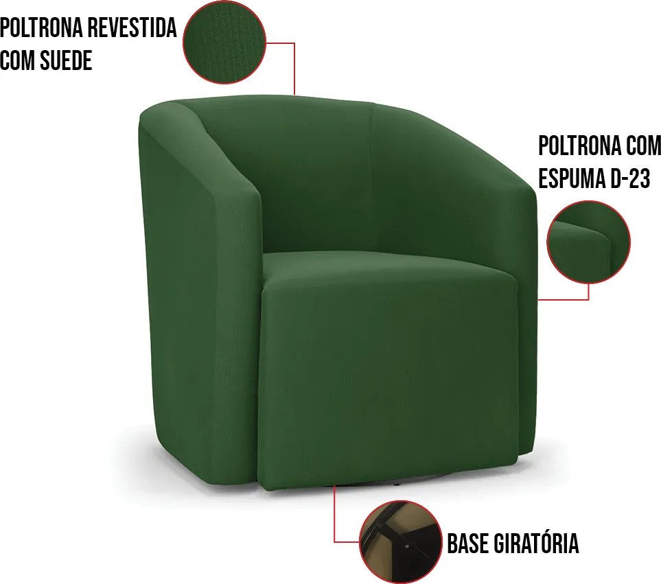 Poltrona Decorativa Base Giratória Kit 2 Stella Max Suede Verde D03 - D'Rossi