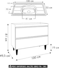Balcão de Cozinha Com Pia Inox 100cm Julia Z34 Preto - Mpozenat