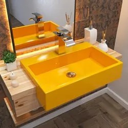 Cuba Pia Semi Encaixe para Banheiro Retangular 54cm XRT C08 Amarelo -