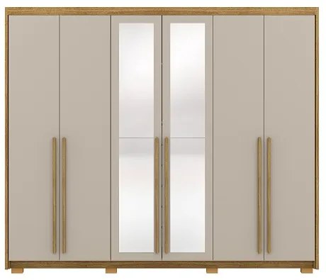Guarda Roupa Com Espelho Dubai Majestic 6 Portas e 3 Gavetas Nature/Fendi - Vila Rica Móveis