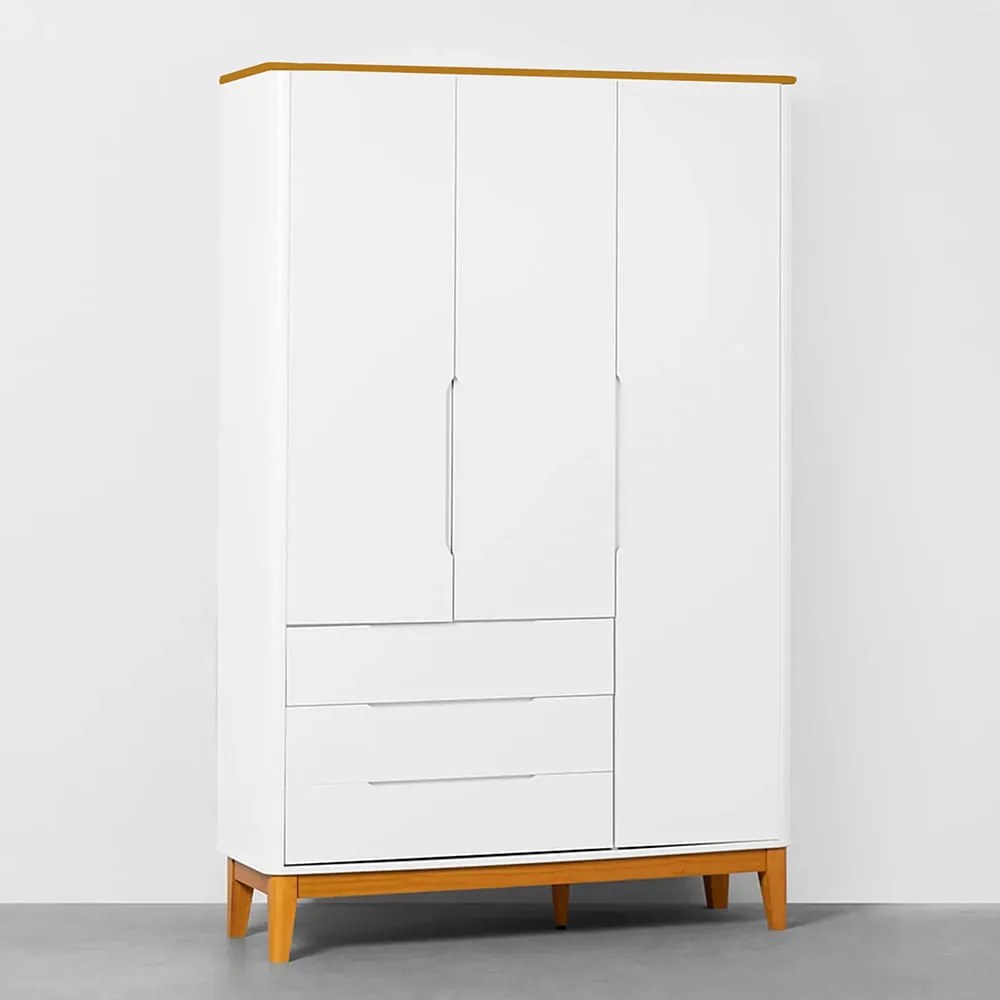 Guarda-Roupa Boom 3 Portas e 3 Gavetas - Branco  e Savana - Guarda-Roupa Boom 3 Portas e 3 Gavetas - Branco Fosco e Savana