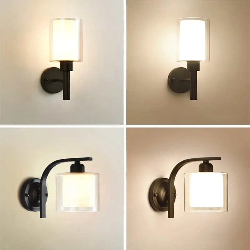 Arandelas Luminária de parede interna, abajur de vidro moderno minimalista com base e27 para decoração de loft, quarto e escada - Modelo-A12 - Lâmpada de LED