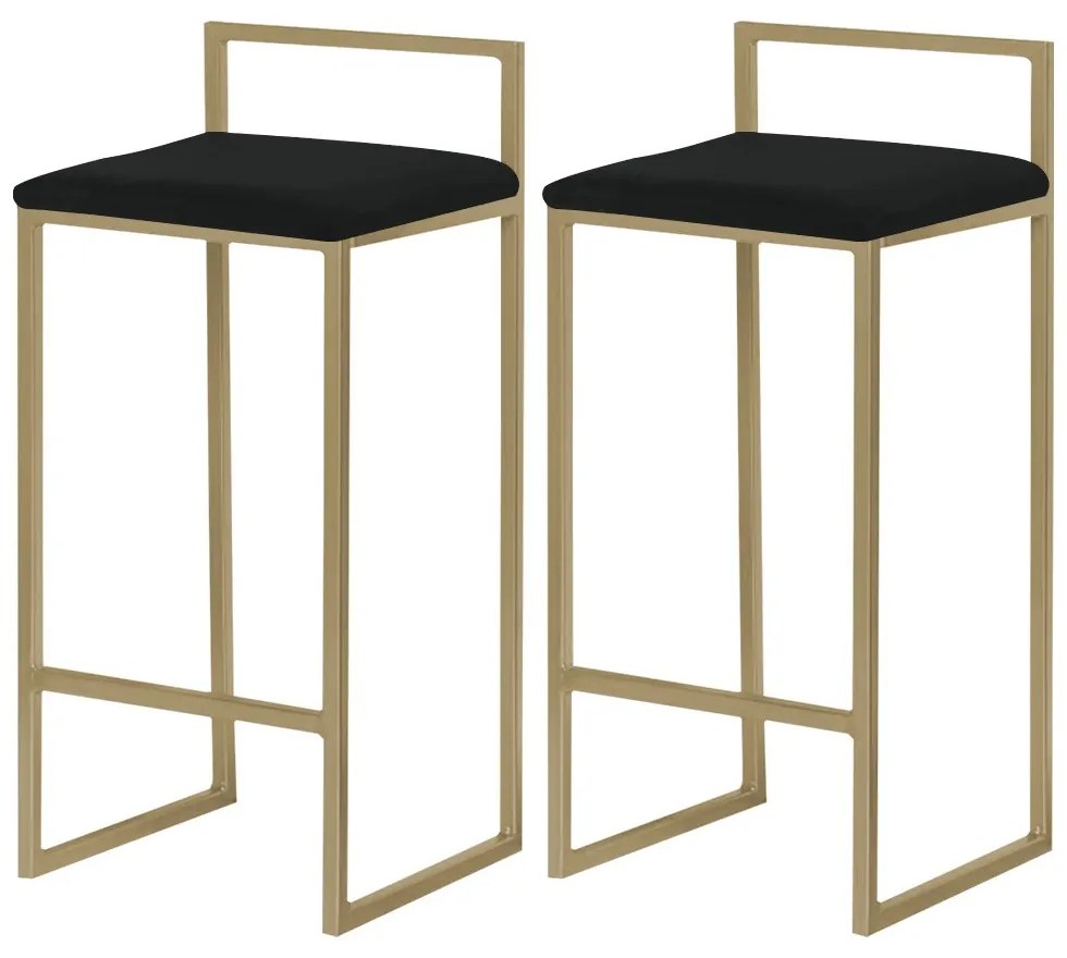 Kit 2 Banquetas Decorativa Jasmine Base Gold Suede Preto G41 - Gran Belo