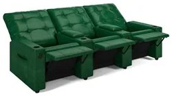 Poltrona de Cinema Reclinável 3 Lugares Baú USB Mallie FH9 PU Verde Mu