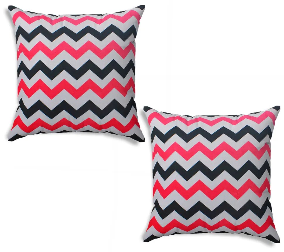 Kit 02 Capas para Almofada Tecido Estampado Zig Zag Rosa e Preto D103 42x42 cm - D'Rossi