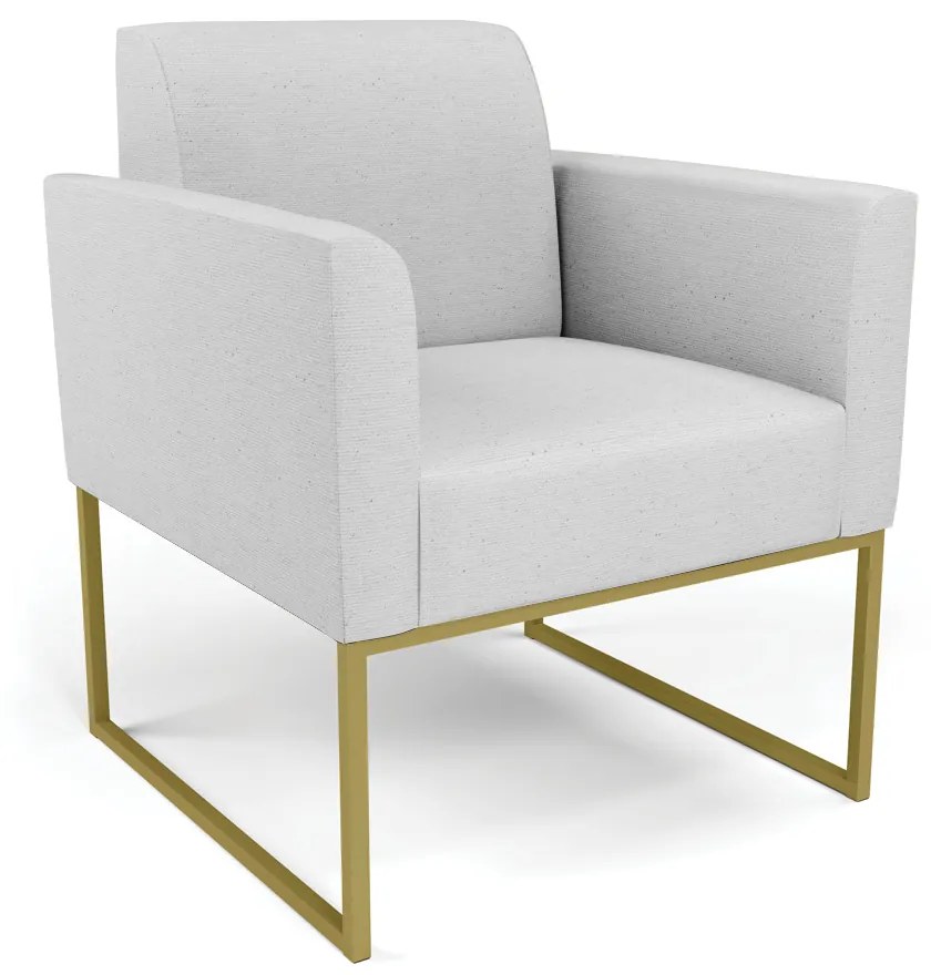 Sofá Namoradeira com Poltrona Base Industrial Dourado Marisa Linho Cinza A05 D03 - D'Rossi