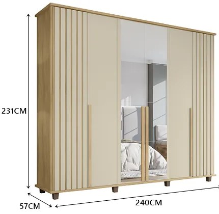 Guarda Roupa Com Espelho Ripado França 6 Portas Cinamomo/Off White – RV Móveis
