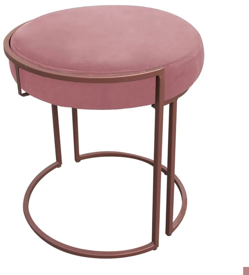 Puff Redondo Base Industrial Cobre Kit 2 Love Suede - Rose