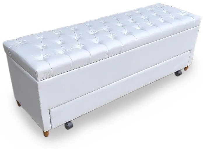 Calçadeira Baú com Sapateira Casal 140cm Paris Capitonê Corino Branco - Sheep Estofados - Branco